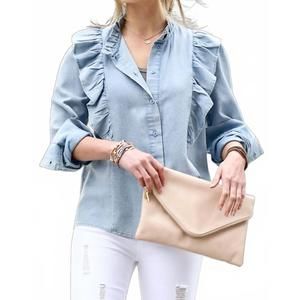 NEW MAZIK denim ruffle blouse in blue